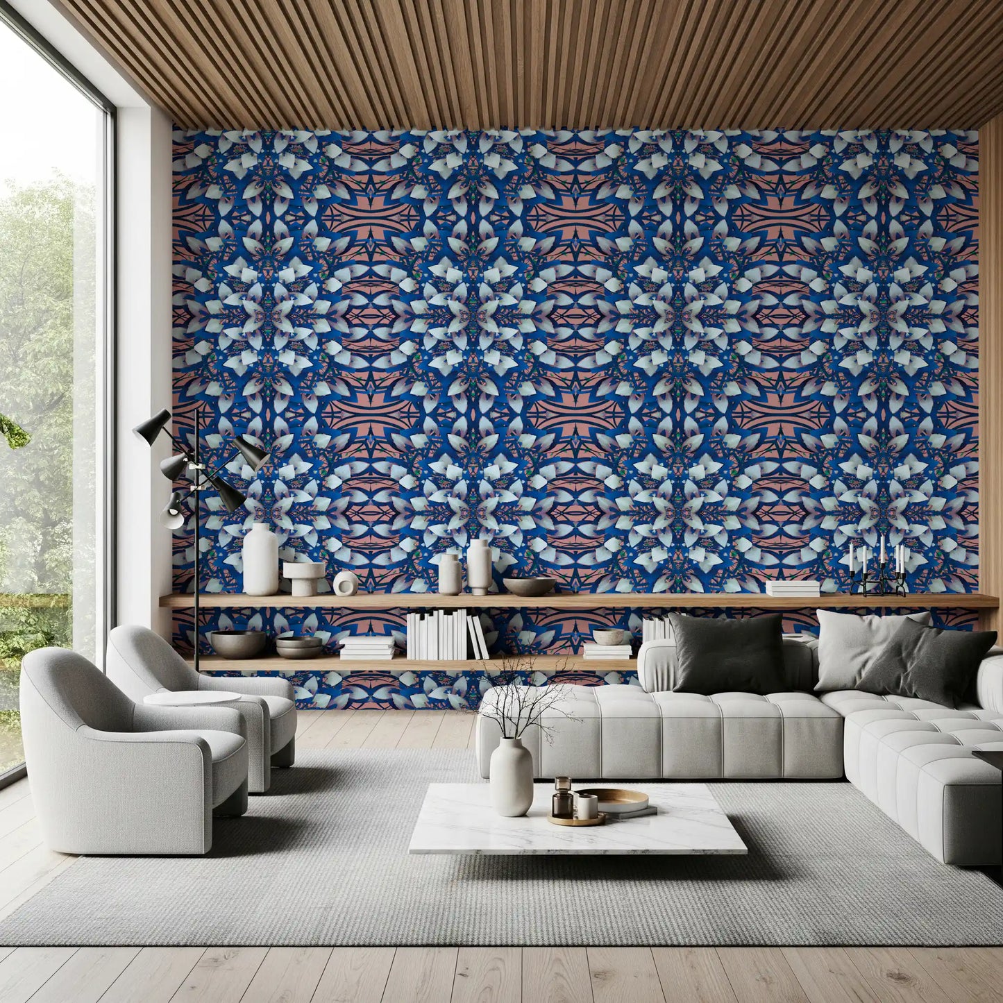 Pink & Blue Geometric Bloom Wallpaper - IKEBANA DESIGN Wallpaper⁠