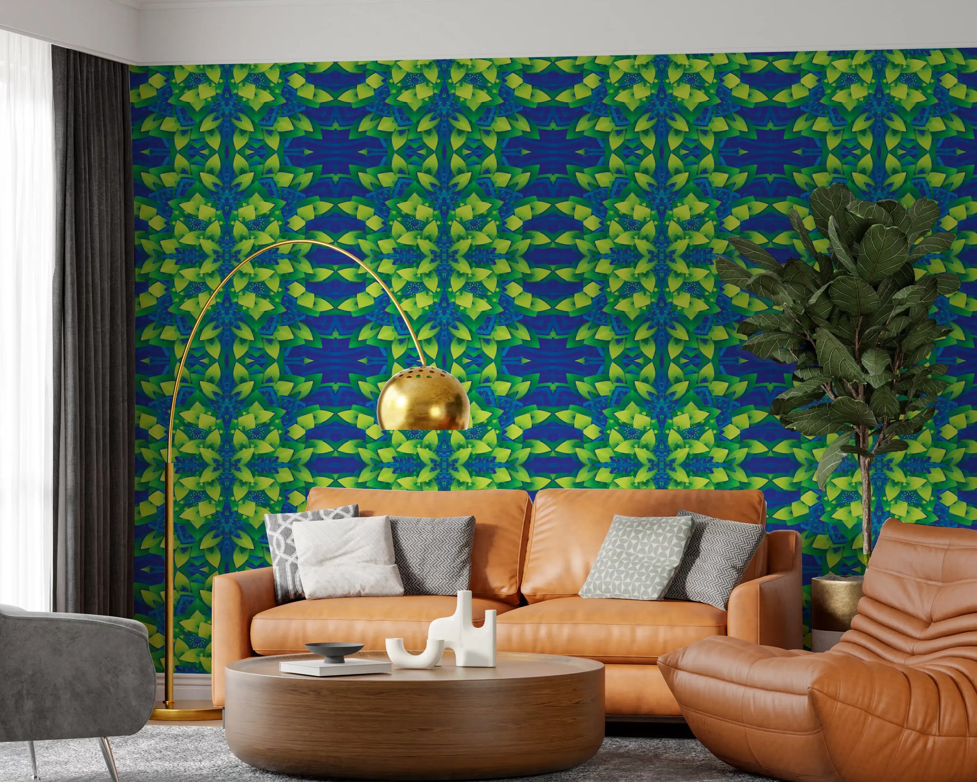 Electric Lime Geometric Bloom Wallpaper - IKEBANA DESIGN Wallpaper⁠