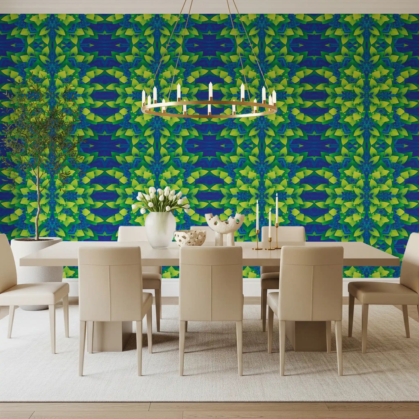 Electric Lime Geometric Bloom Wallpaper - IKEBANA DESIGN Wallpaper⁠