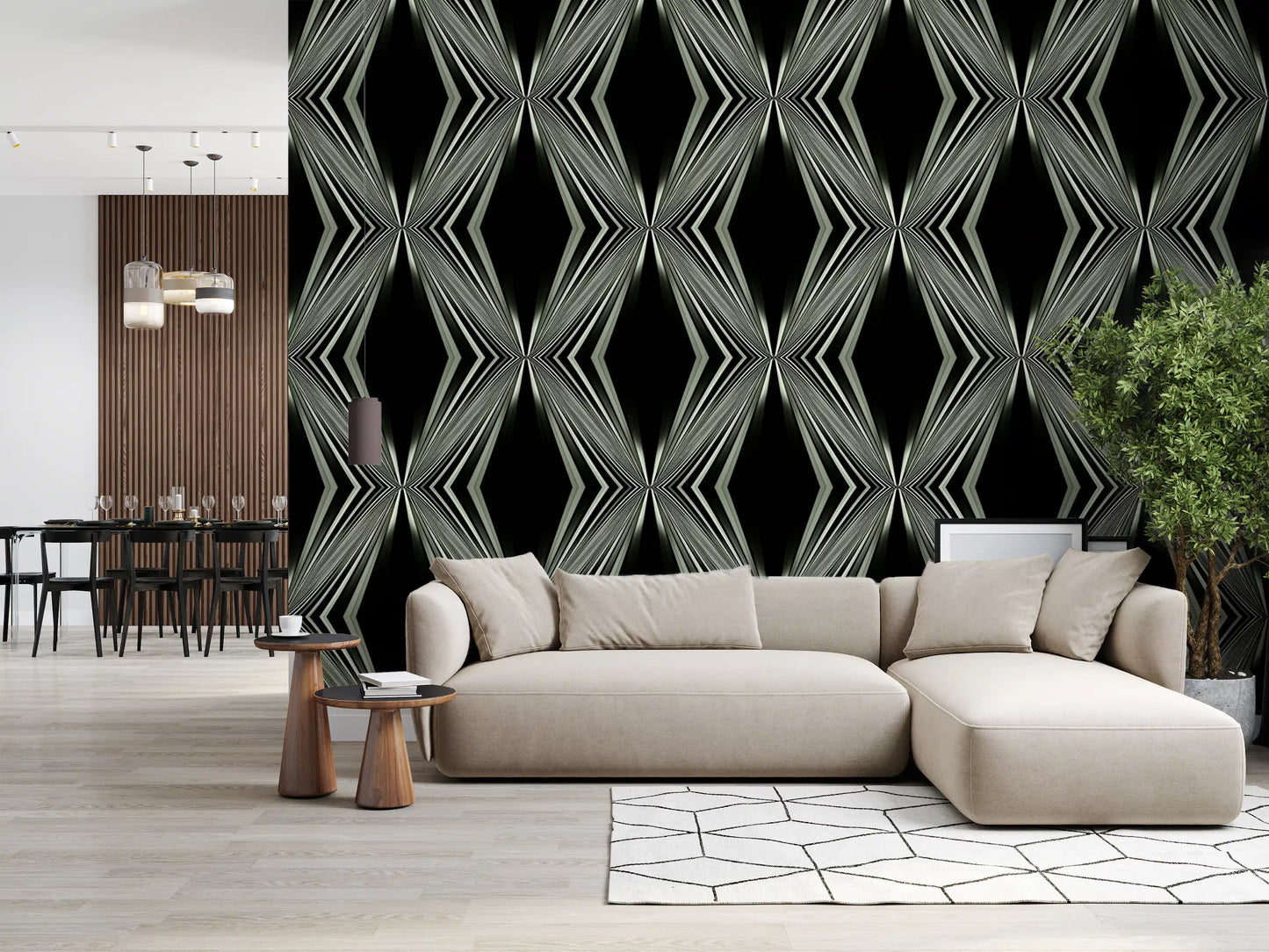 Black and White Geometric Diamond Prism - MALCOLM Wallpaper⁠