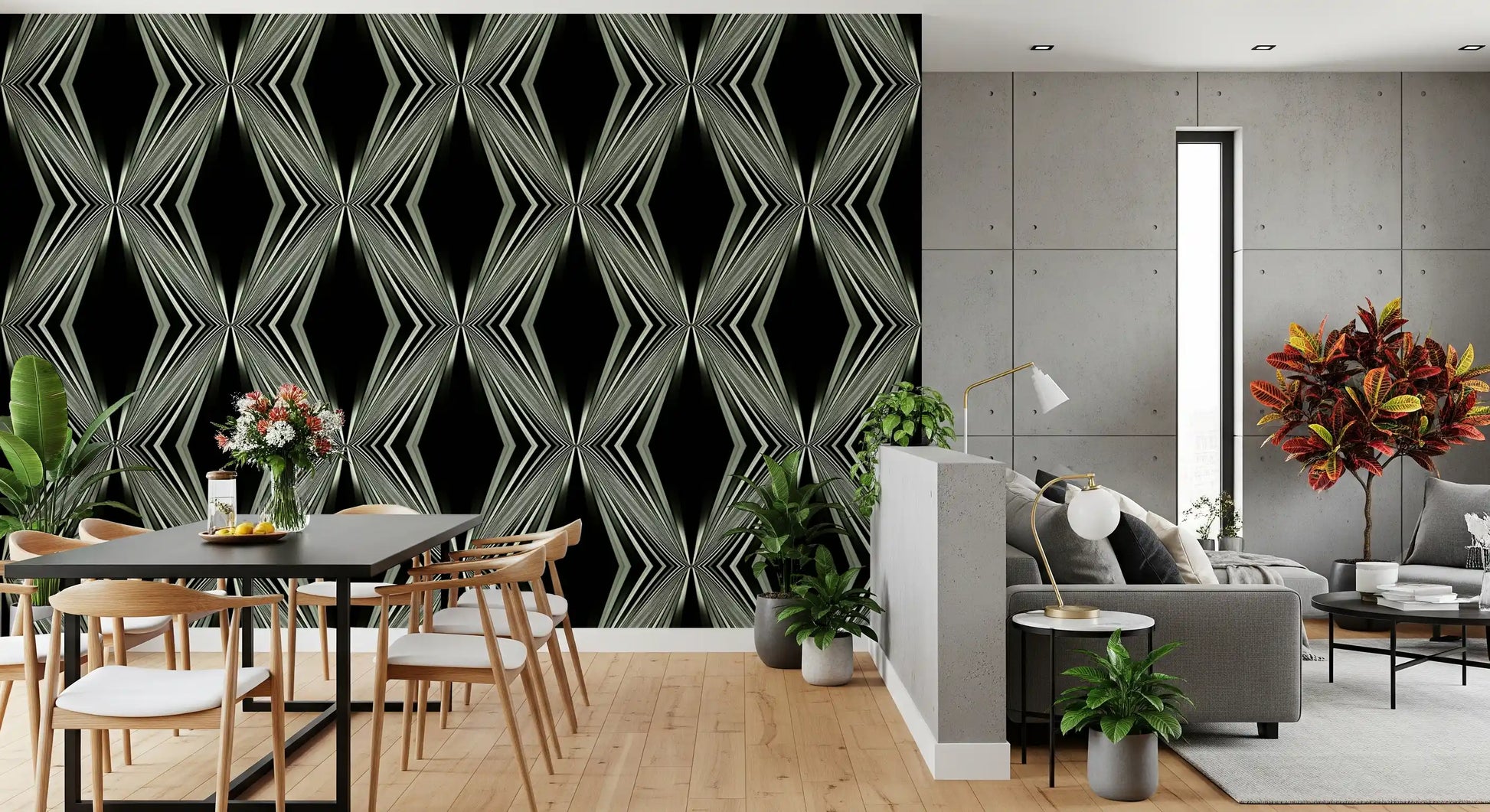 Black and White Geometric Diamond Prism - MALCOLM Wallpaper⁠