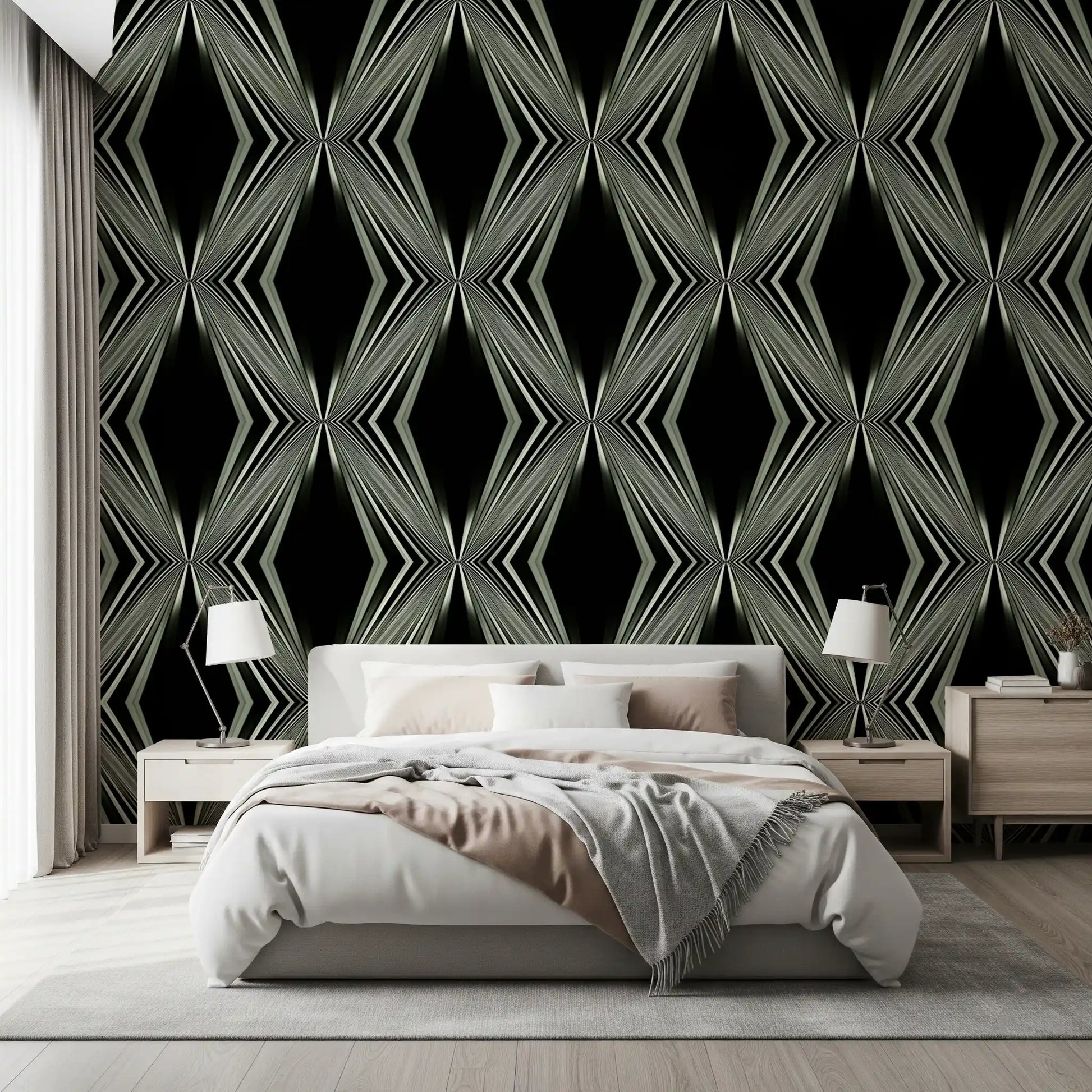 Black and White Geometric Diamond Prism - MALCOLM Wallpaper⁠