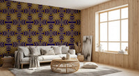 Indigo & Gold Geometric Art Deco Sunburst Laticce - OCTOBER Wallpaper