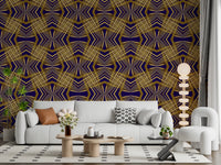 Indigo & Gold Geometric Art Deco Sunburst Laticce - OCTOBER Wallpaper