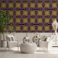 Indigo & Gold Geometric Art Deco Sunburst Laticce - OCTOBER Wallpaper