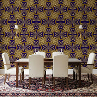 Indigo & Gold Geometric Art Deco Sunburst Laticce - OCTOBER Wallpaper
