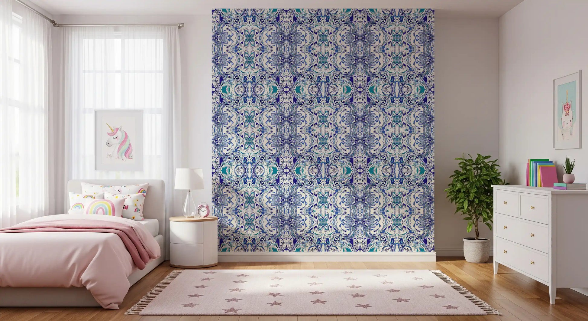 Blue & Teal Contemporary Ornamental Tile - ANDORRA Wallpaper