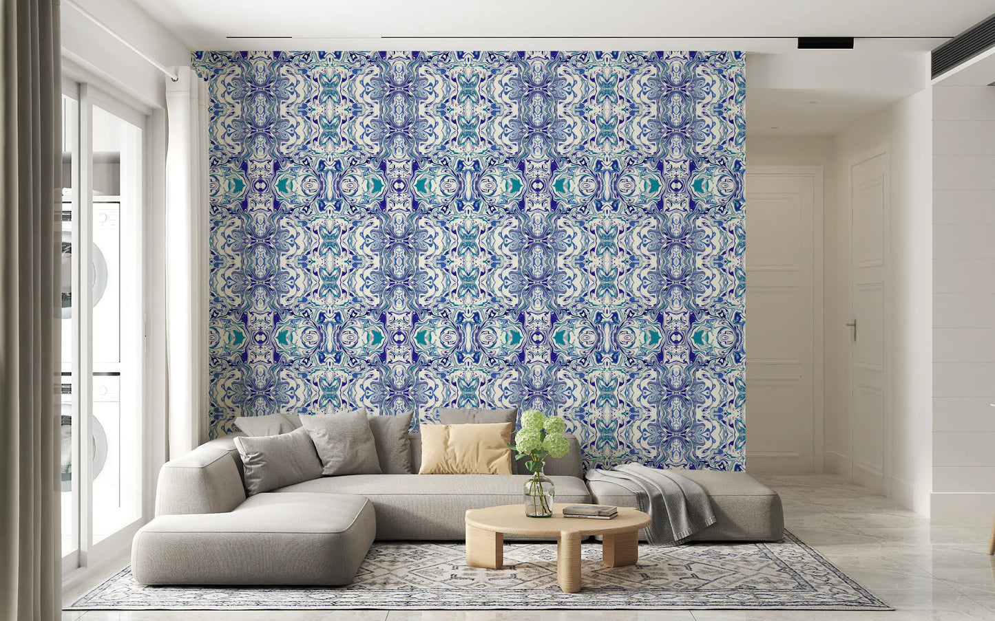 Blue & Teal Contemporary Ornamental Tile - ANDORRA Wallpaper