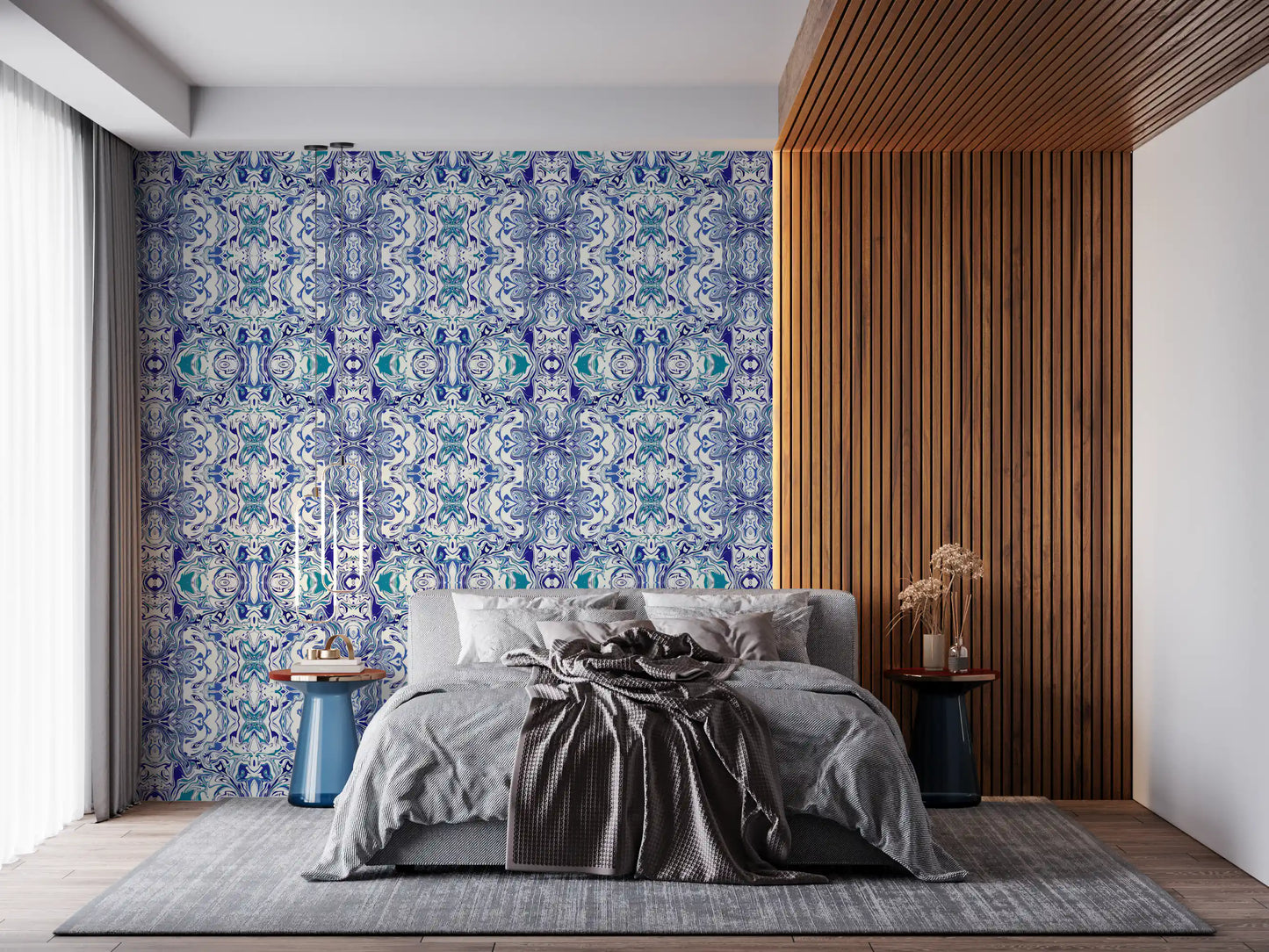Blue & Teal Contemporary Ornamental Tile - ANDORRA Wallpaper
