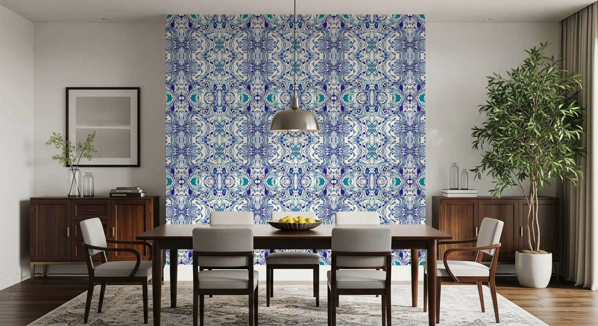 Blue & Teal Contemporary Ornamental Tile - ANDORRA Wallpaper