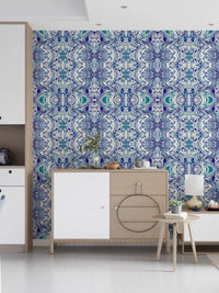 Blue & Teal Contemporary Ornamental Tile - ANDORRA Wallpaper