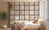 Botanical ginkgo mural bringing a natural focal wall to a quiet bedroom GD11495