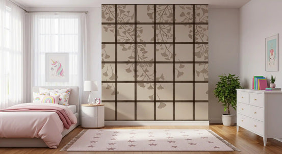 Ginkgo Leaves Behind Japanese Shoji Screen Wall Mural