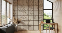 Muted ginkgo leaf detail against a warm cream shoji screen mural GD11495