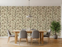 Asian Floral Branches on Antique Linen Wallpaper⁠