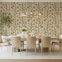 Asian Floral Branches on Antique Linen Wallpaper⁠
