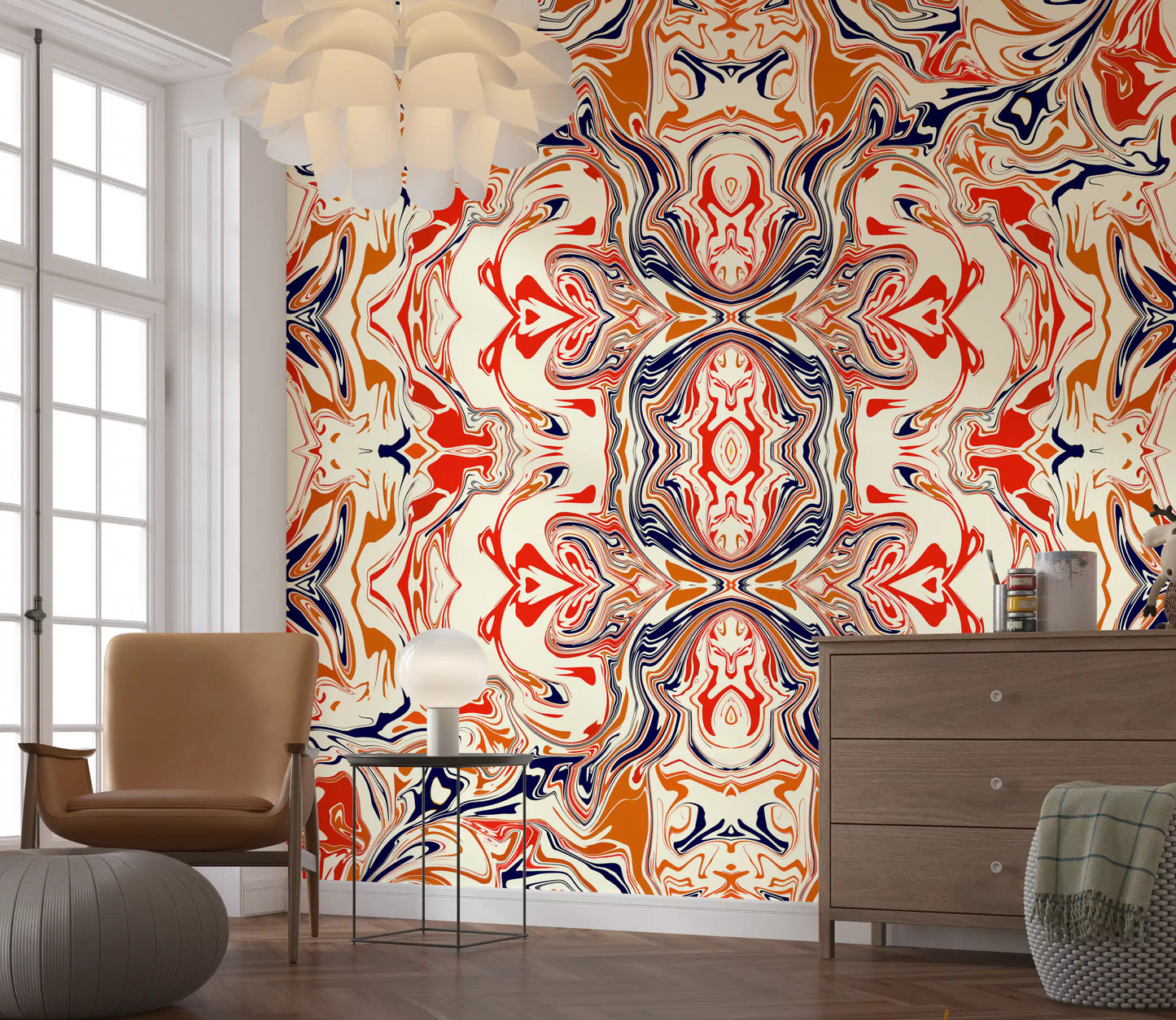 Orange & Red Contemporary Ornamental Tile - ANDORRA Wall Mural