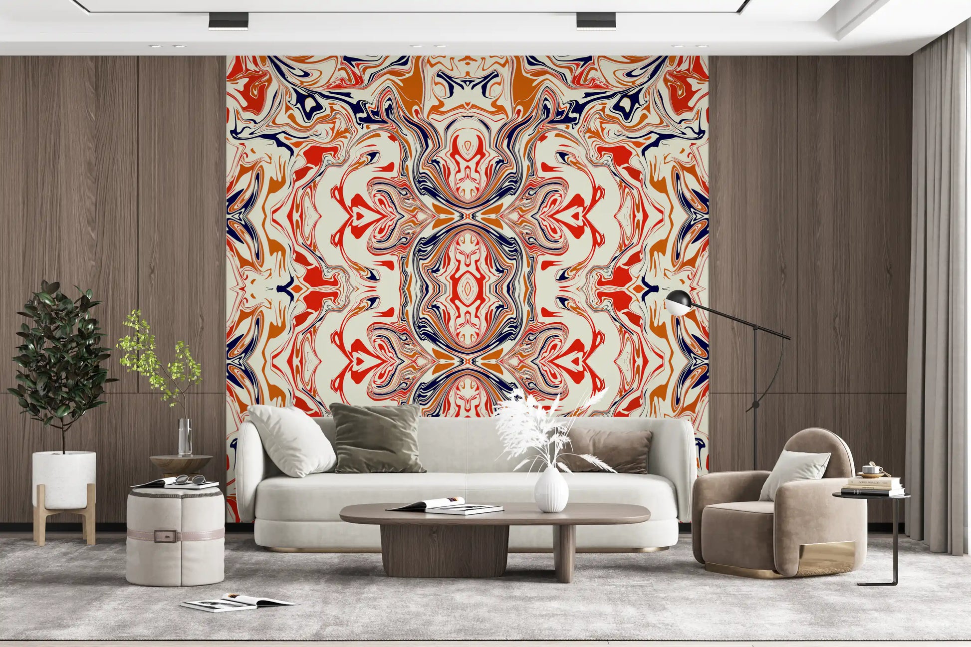 Orange & Red Contemporary Ornamental Tile - ANDORRA Wall Mural