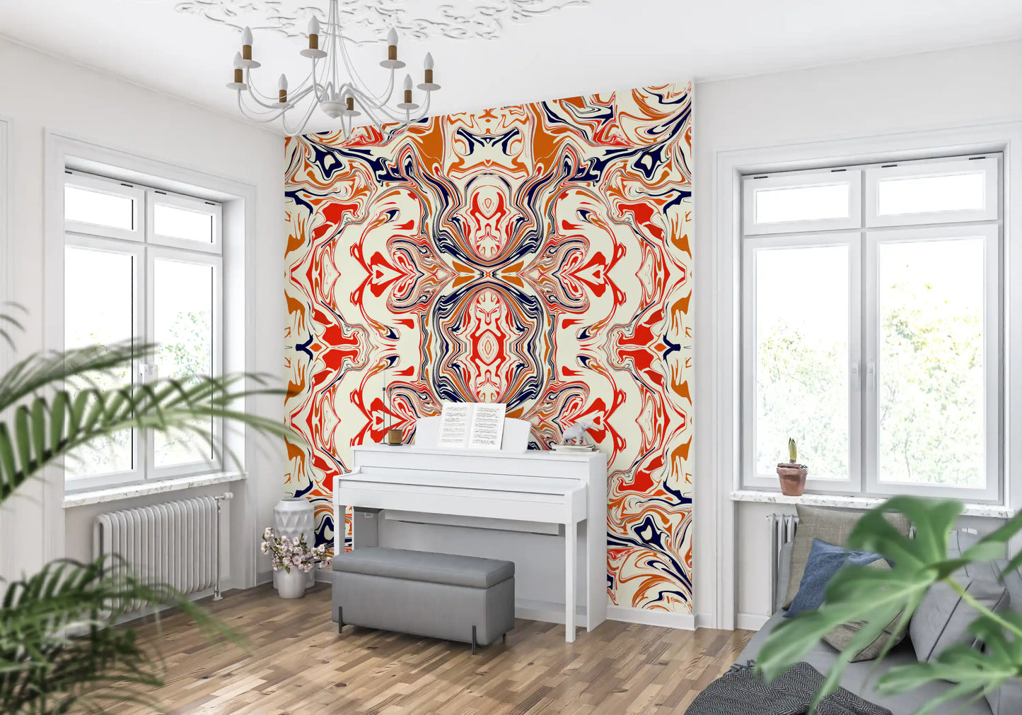 Orange & Red Contemporary Ornamental Tile - ANDORRA Wall Mural