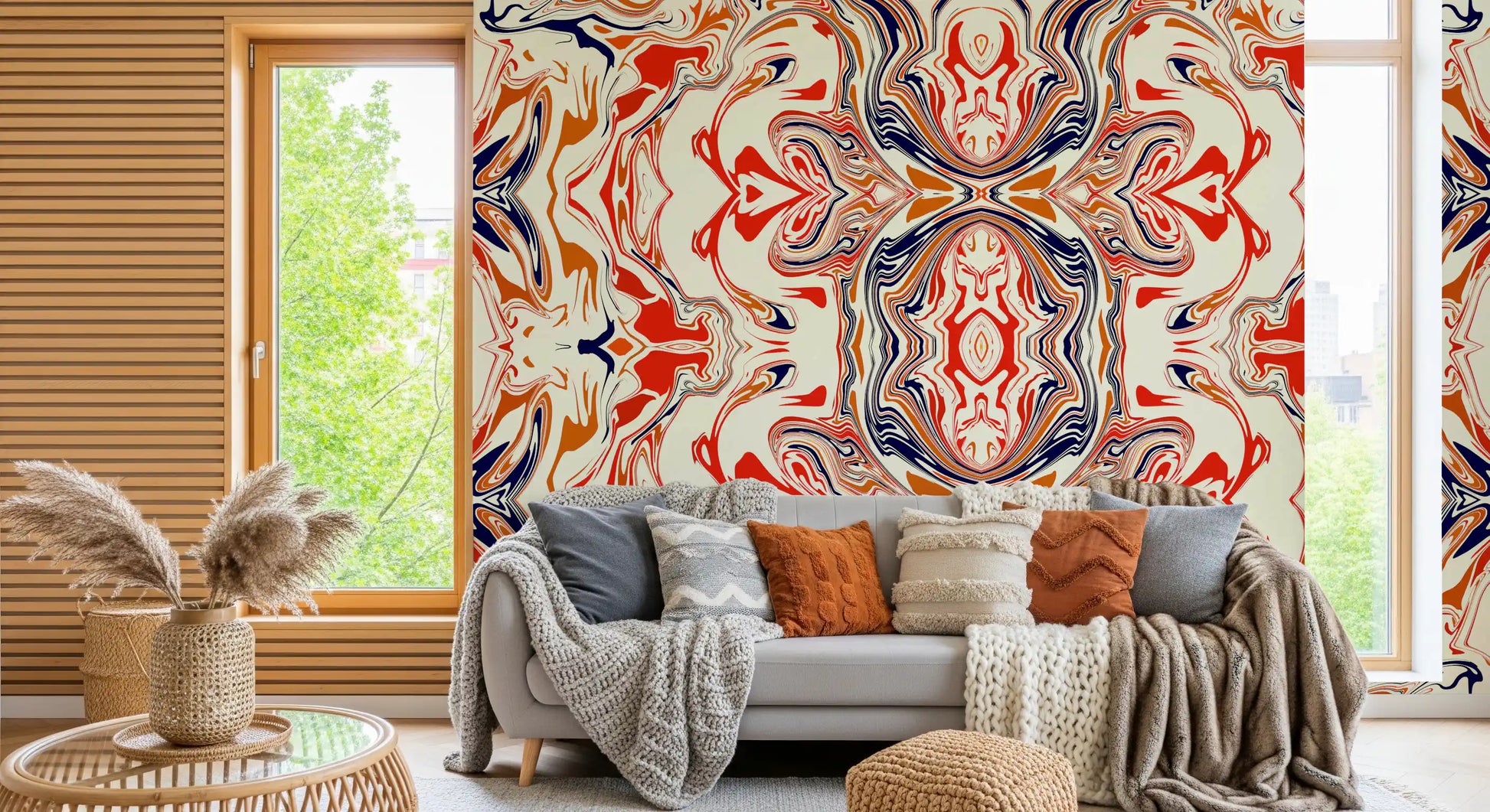 Orange & Red Contemporary Ornamental Tile - ANDORRA Wall Mural