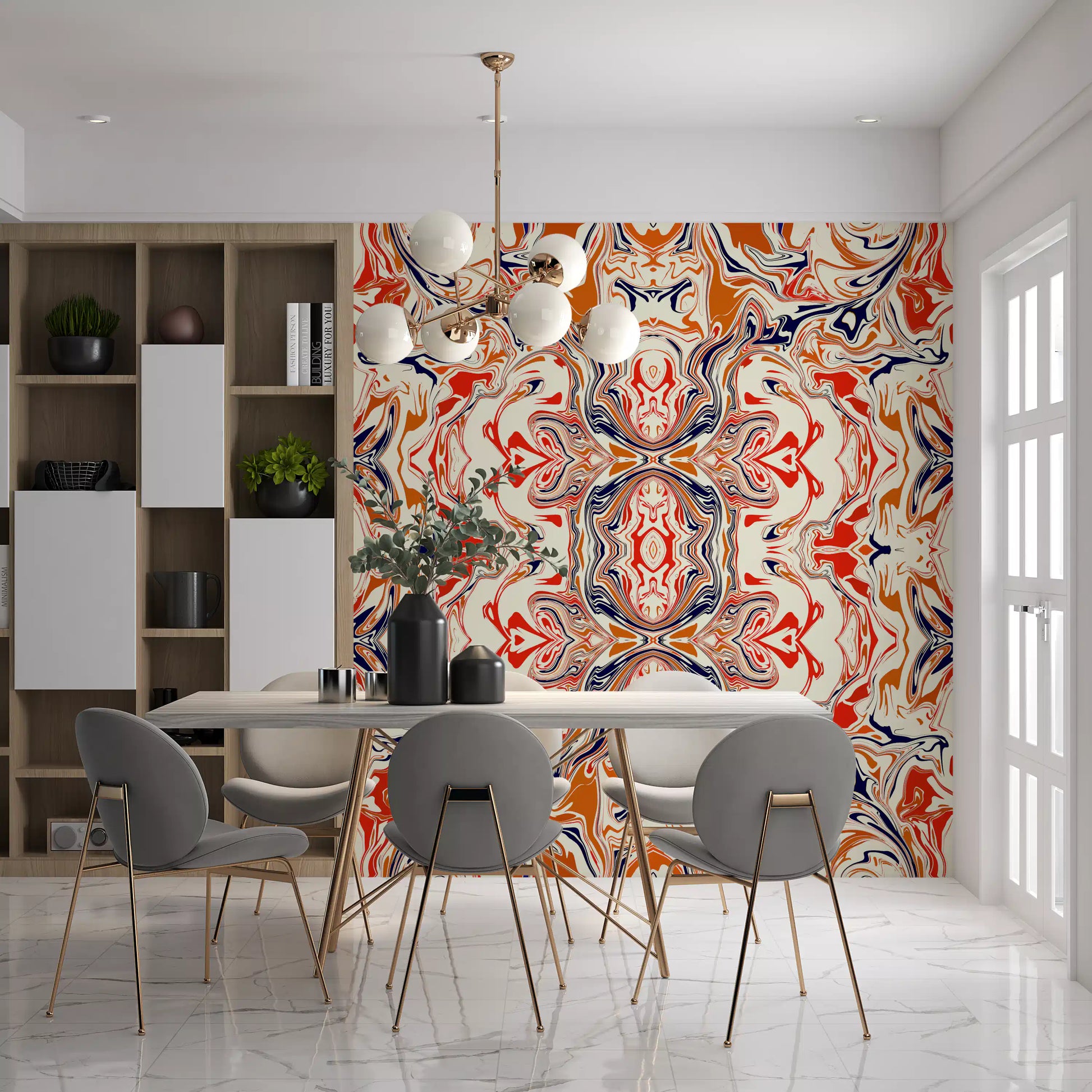 Orange & Red Contemporary Ornamental Tile - ANDORRA Wall Mural