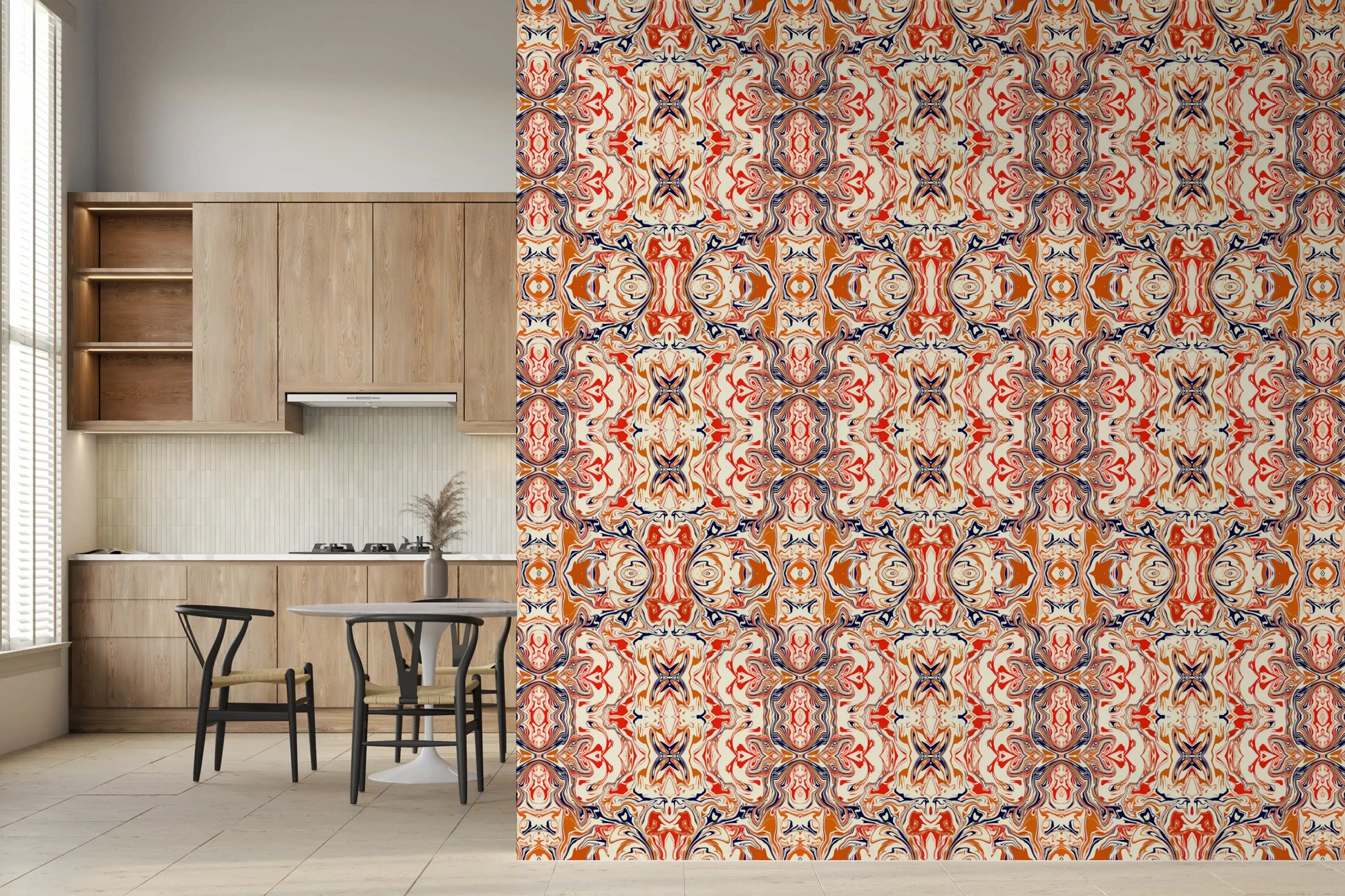 Orange & Red Contemporary Ornamental Tile - ANDORRA Wallpaper