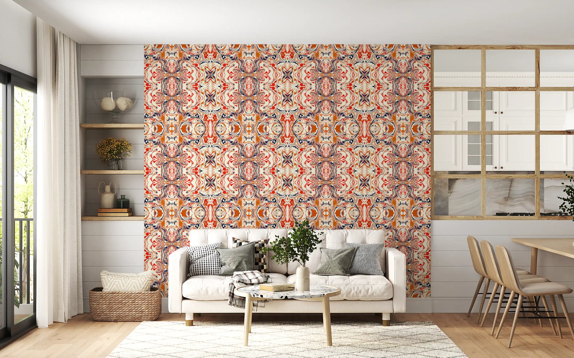 Orange & Red Contemporary Ornamental Tile - ANDORRA Wallpaper