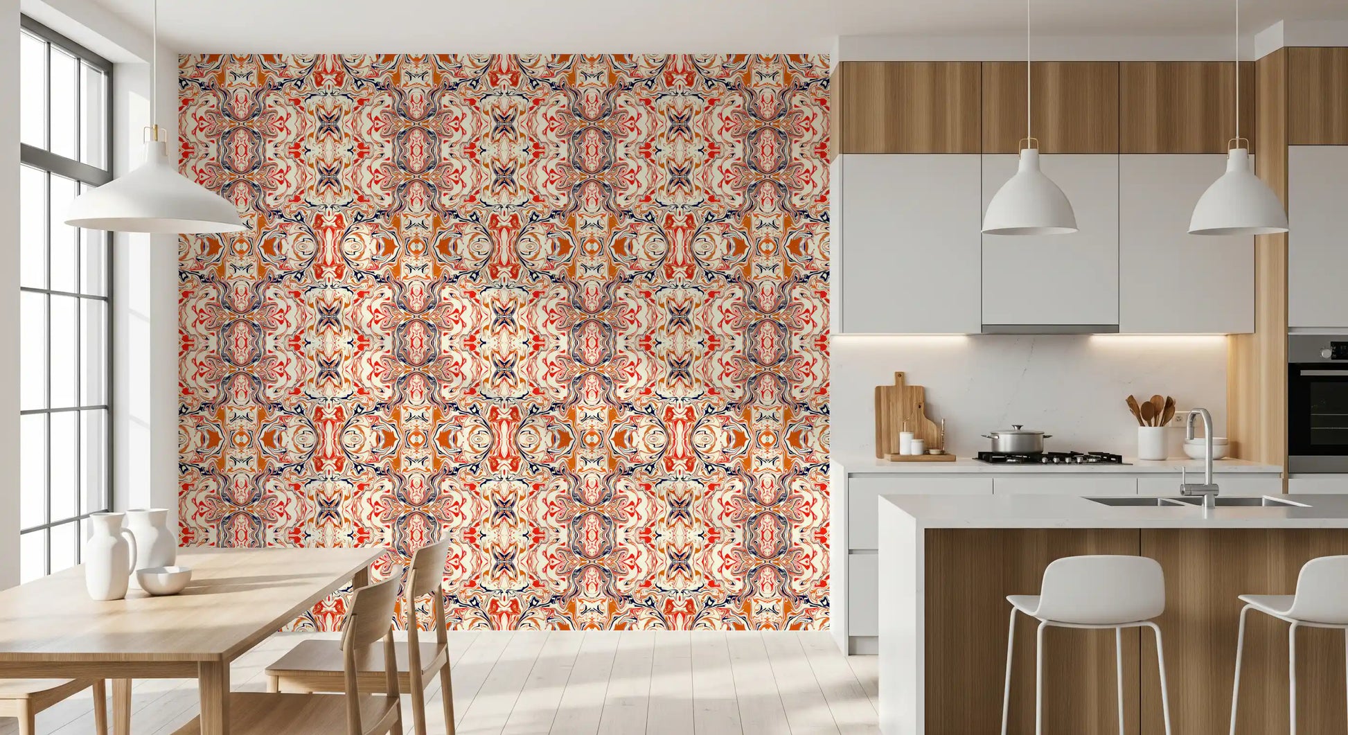 Orange & Red Contemporary Ornamental Tile - ANDORRA Wallpaper