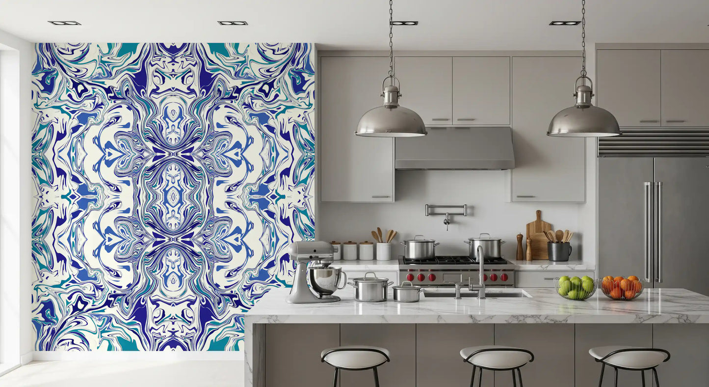 Blue & Teal Contemporary Ornamental Tile -  ANDORRA Wall Mural Wall Mural