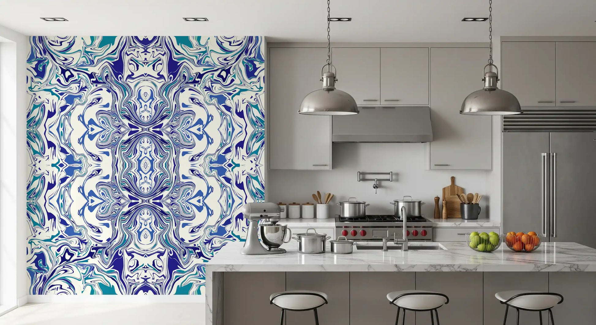 Blue & Teal Contemporary Ornamental Tile -  ANDORRA Wall Mural Wall Mural