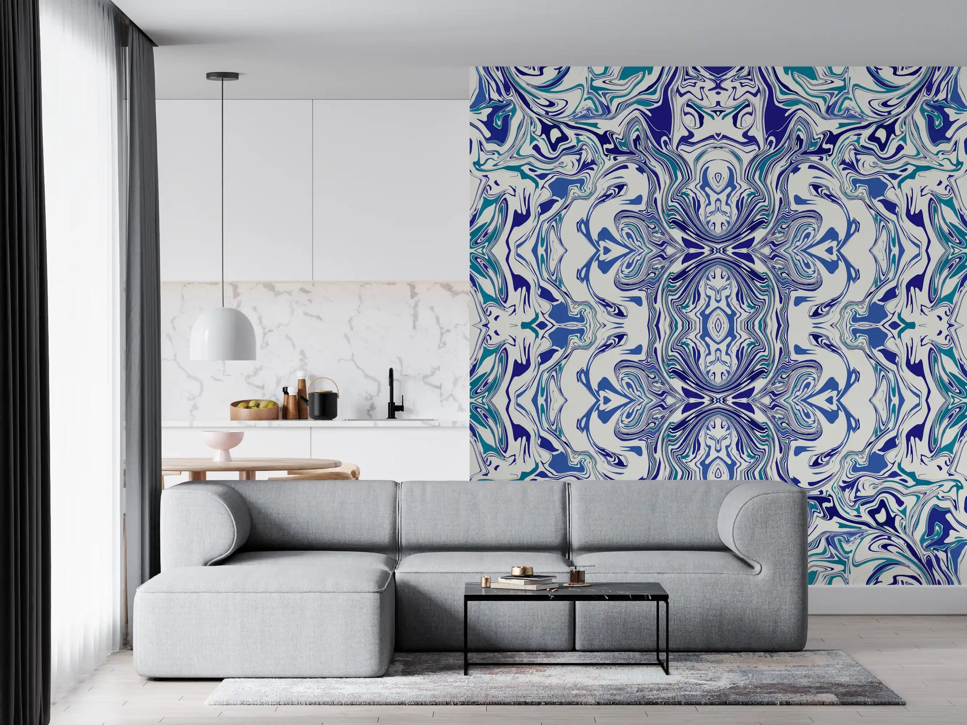 Blue & Teal Contemporary Ornamental Tile -  ANDORRA Wall Mural Wall Mural