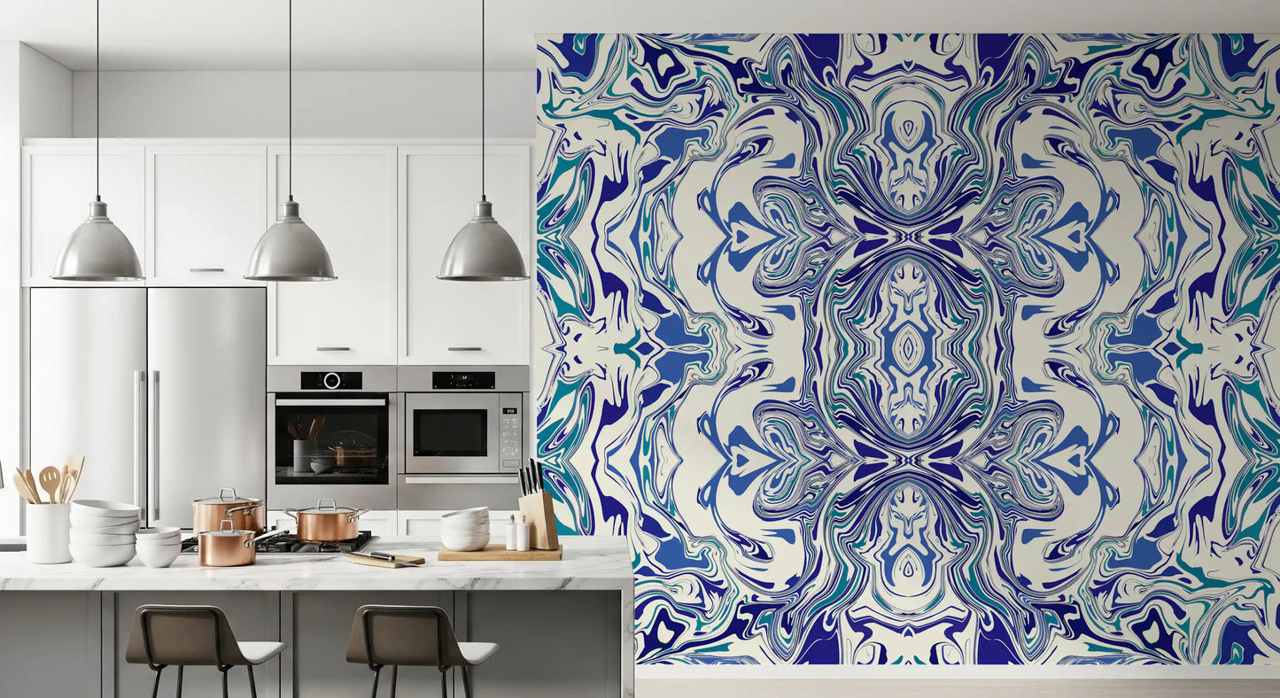 Blue & Teal Contemporary Ornamental Tile -  ANDORRA Wall Mural Wall Mural