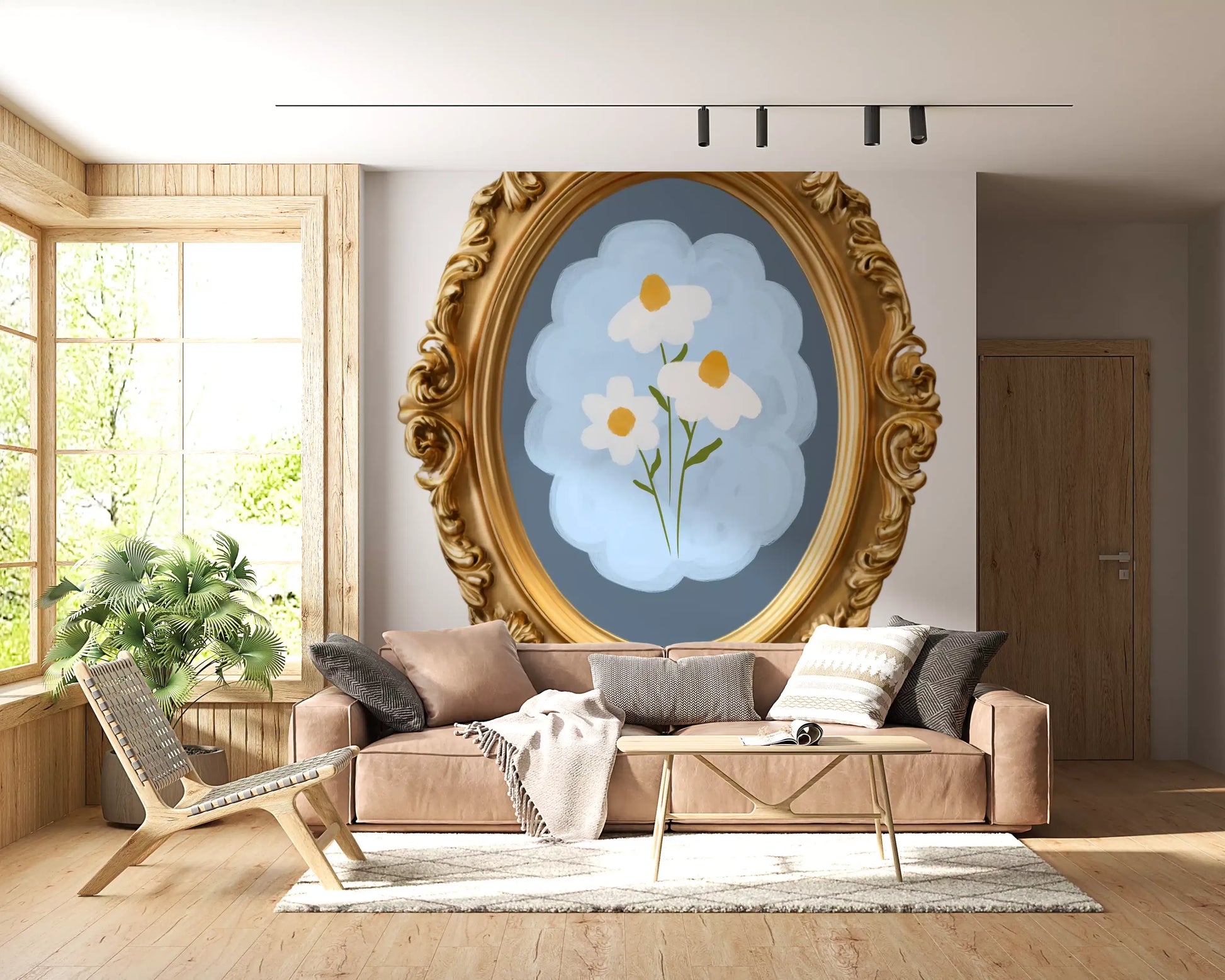 Gold Frame Daisy Wall Mural