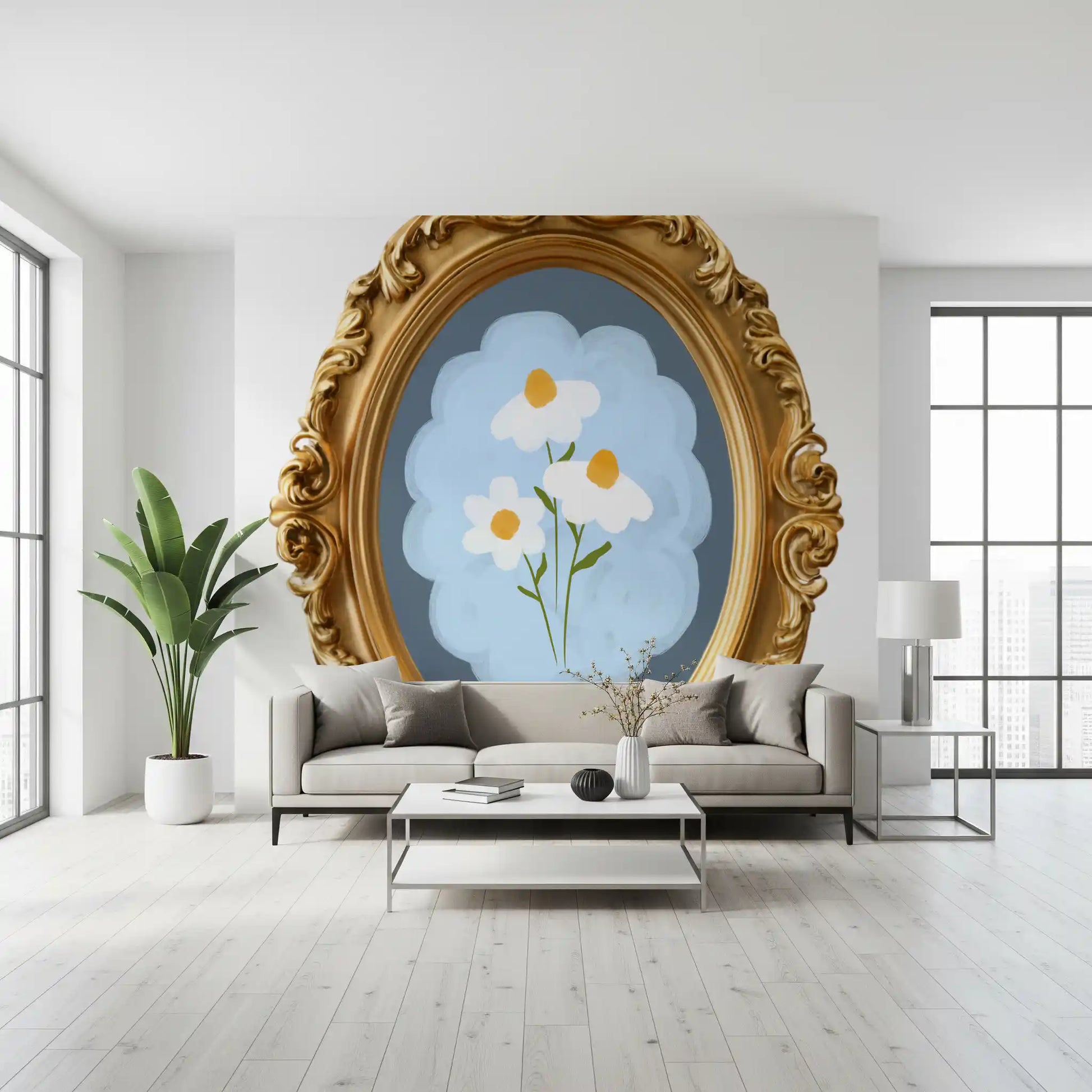 Gold Frame Daisy Wall Mural