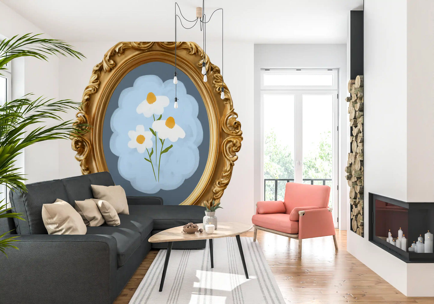Gold Frame Daisy Wall Mural