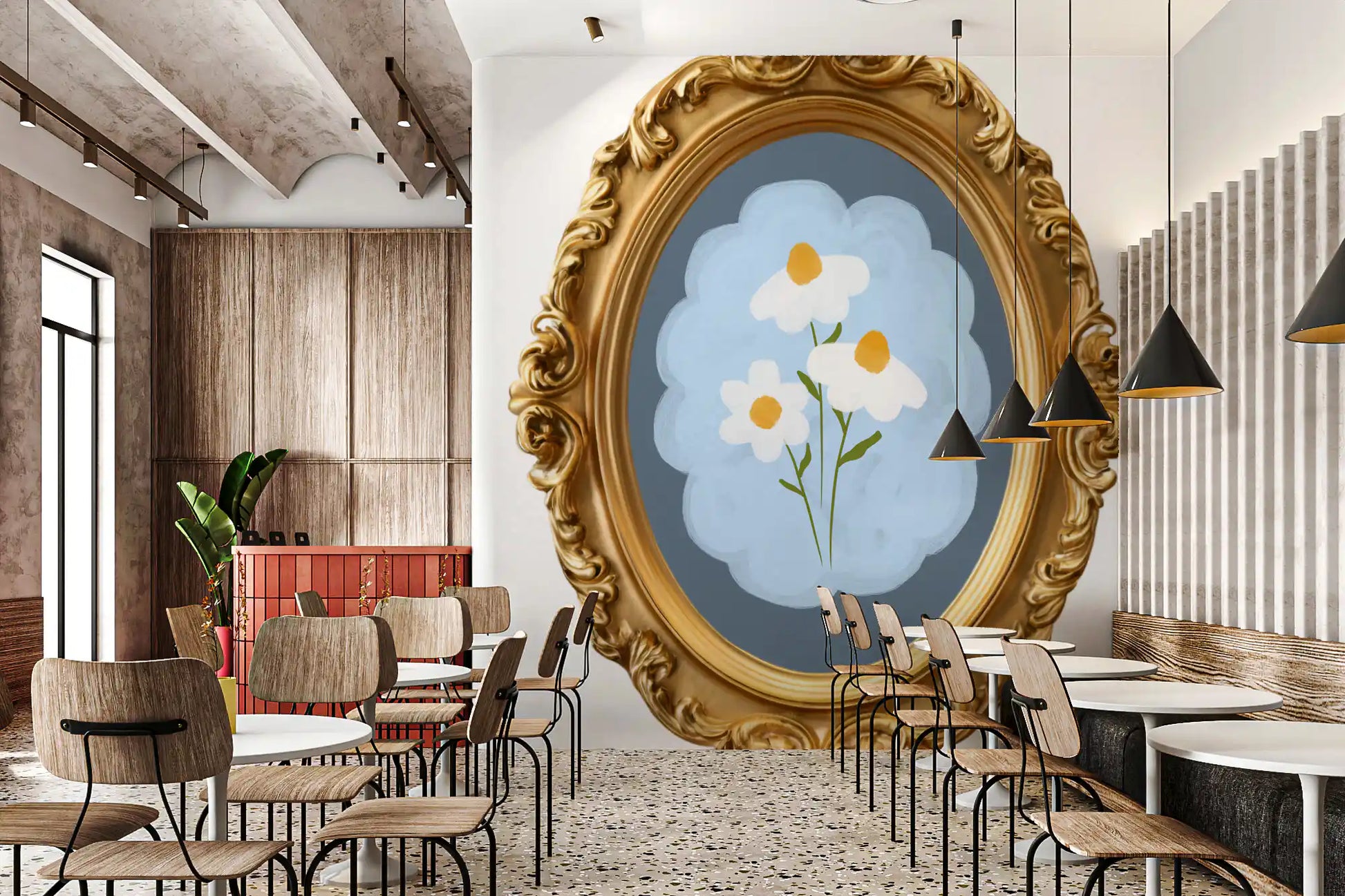 Gold Frame Daisy Wall Mural