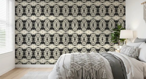 Black and Ivory Retro Geometric Medallion - MOSQUITO Wallpaper