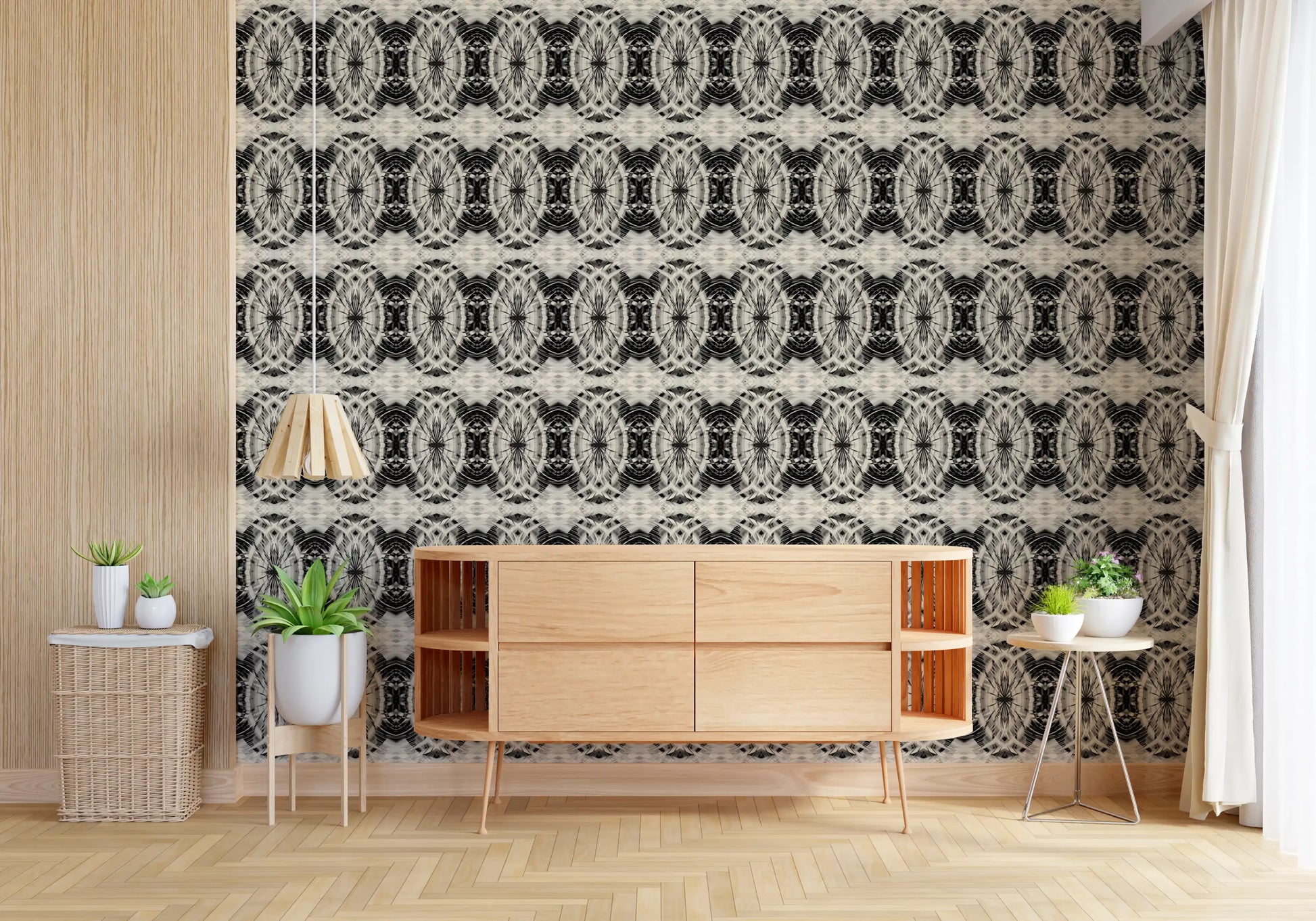 Sculptural Geometric Illusion in Black and Ivory - MOSQUITO Wallpaper