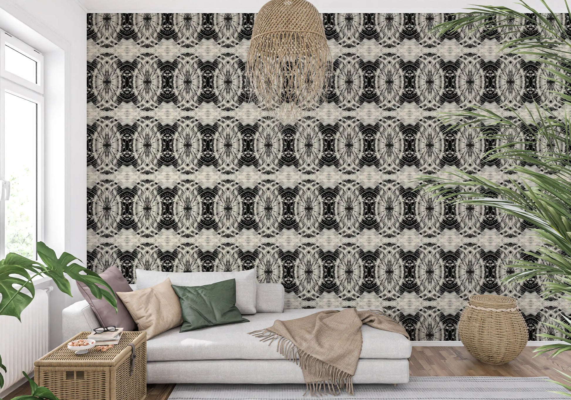 Sculptural Geometric Illusion in Black and Ivory - MOSQUITO Wallpaper
