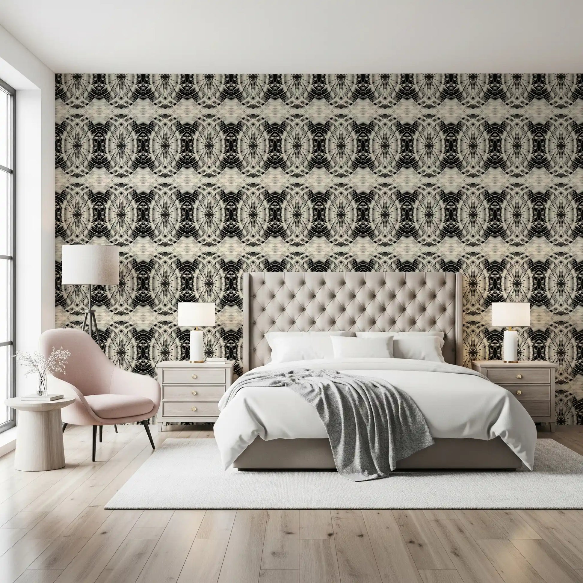 Sculptural Geometric Illusion in Black and Ivory - MOSQUITO Wallpaper