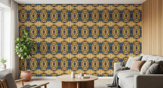 Cobalt Blue & Gold Retro Geometric Medallion - MOSQUITO  Wallpaper⁠