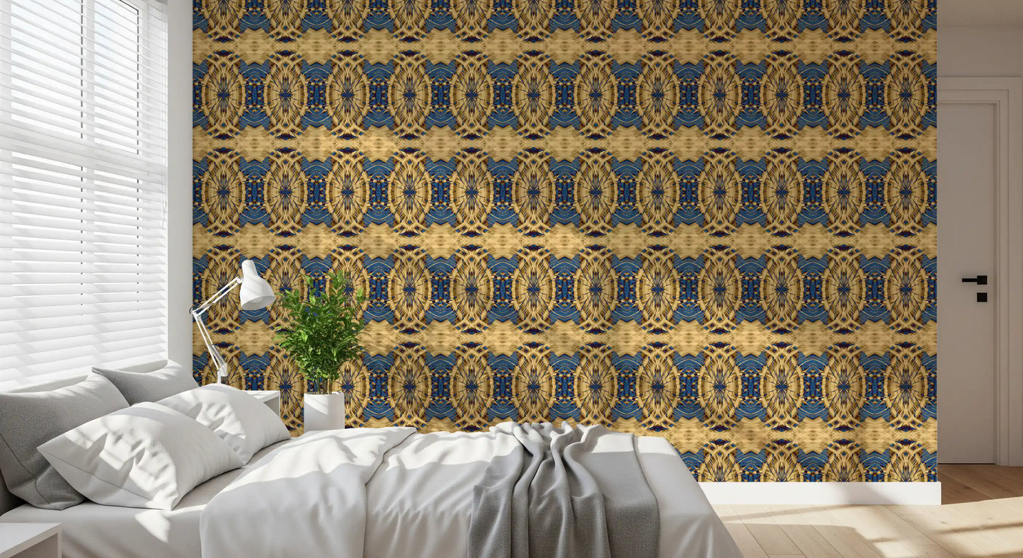 Cobalt Blue & Yellow Retro Geometric Medallion - MOSQUITO  Wallpaper⁠