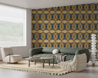 Cobalt Blue & Yellow Retro Geometric Medallion - MOSQUITO  Wallpaper⁠