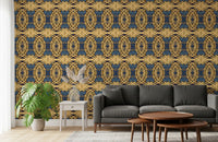 Cobalt Blue & Yellow Retro Geometric Medallion - MOSQUITO  Wallpaper⁠
