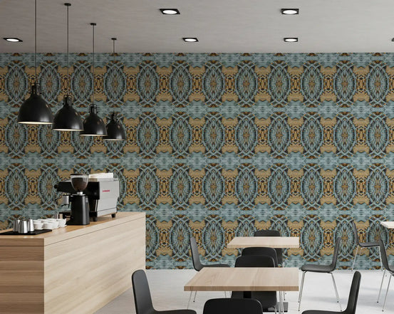 Blue Gray & Camel Retro Geometric Medallion - MOSQUITO Wallpaper⁠