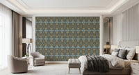 Blue Gray & Camel Retro Geometric Medallion - MOSQUITO Wallpaper⁠