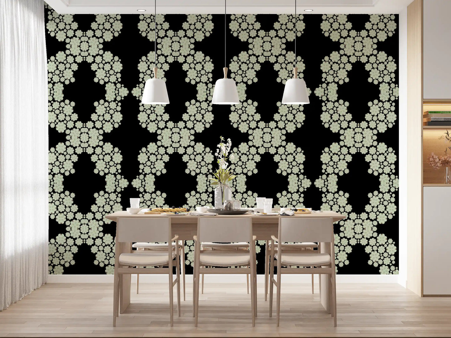 Black & Ivory Diamond Floral Lattice – CARDAMINE Wallpaper⁠