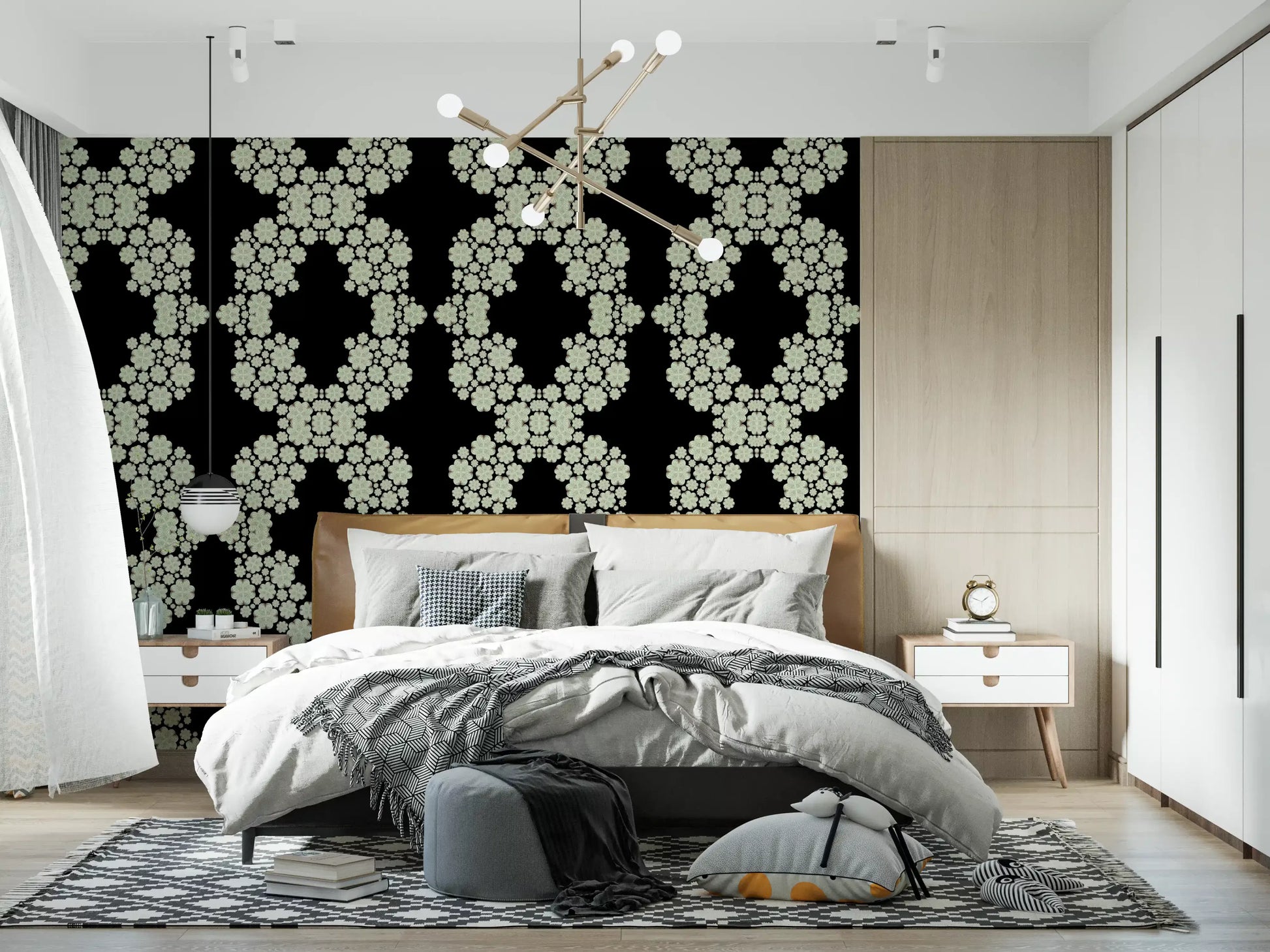 Black & Ivory Diamond Floral Lattice – CARDAMINE Wallpaper⁠