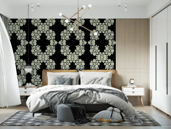 Black & Ivory Diamond Floral Trellis – CARDAMINE Wallpaper⁠