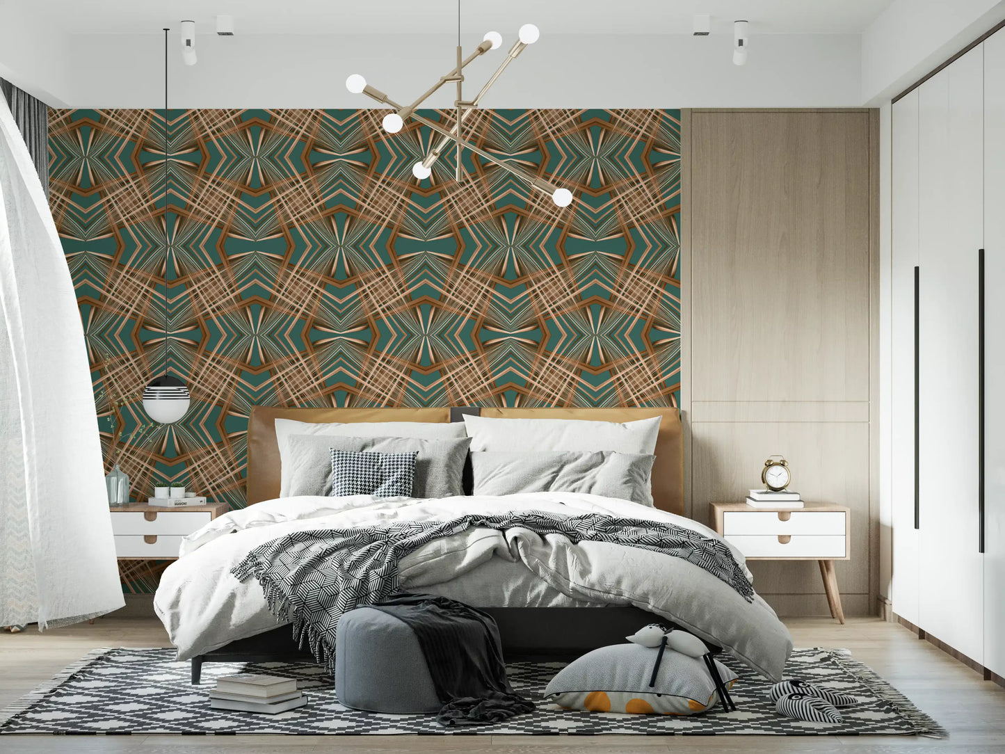 70s Retro Teal and Copper Geometric Lattice - OCTOBER Wallpaper⁠